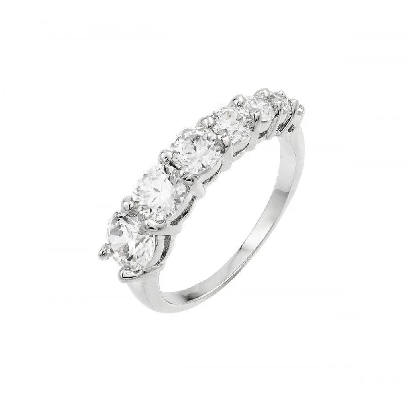 Ladies rings ethical diamond styles-Silver 925 Rhodium Plated Graduated CZ Ring - BGR00859