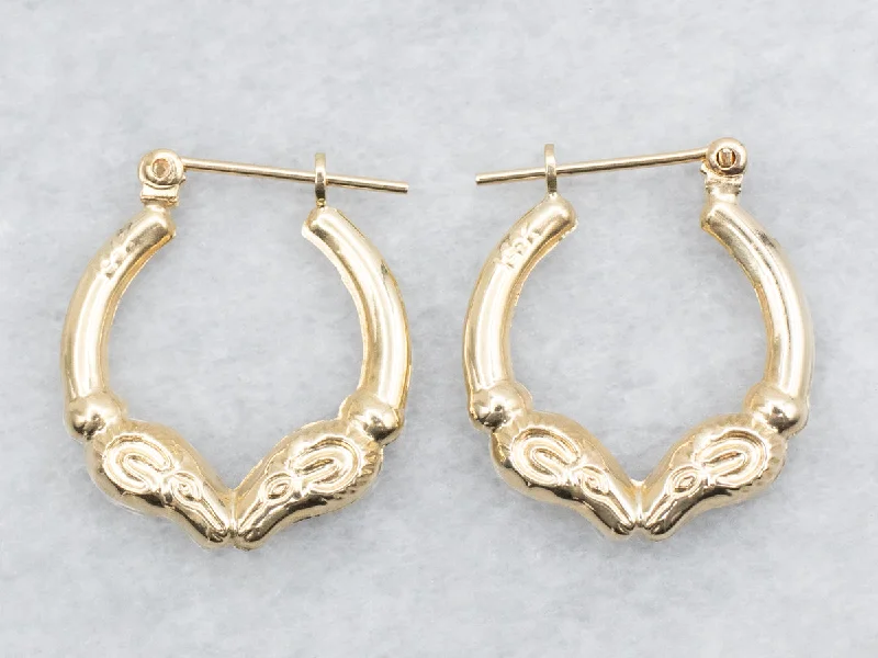 Ladies earrings pearl drop styles-Yellow Gold Ram Head Hoop Earrings