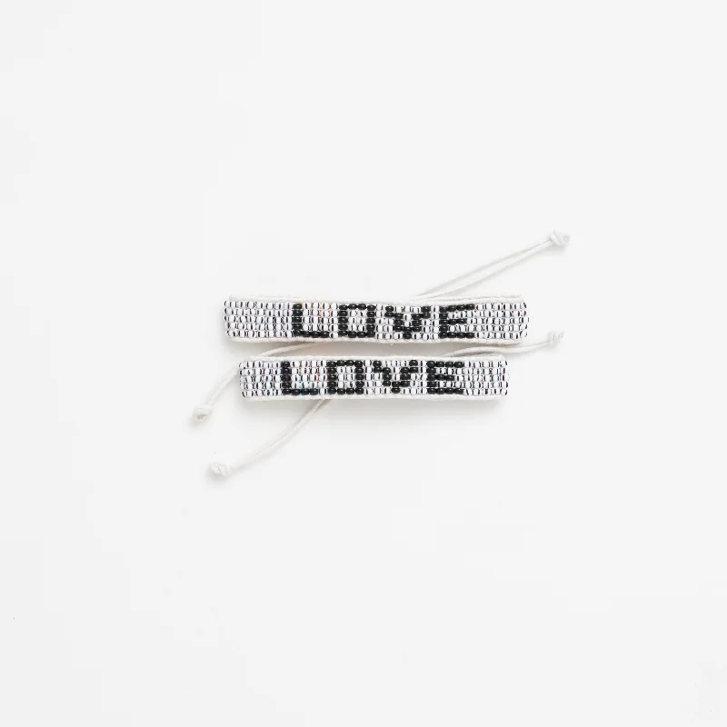 ladies bracelet twisted silver-FINAL SALE: Big & Kid Woven LOVE Bracelet Pack - White/Black Dash/Black