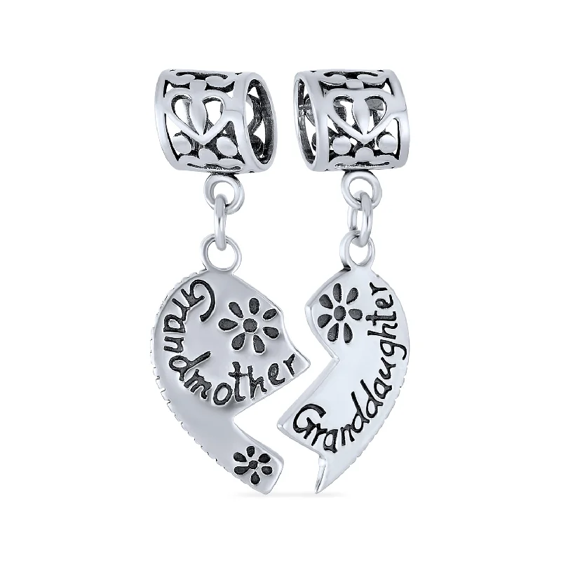 ladies bracelet wedding-BFF Puzzle Heart Grandmother Granddaughter Dangle Charm Bead Sterling Silver Bracelet