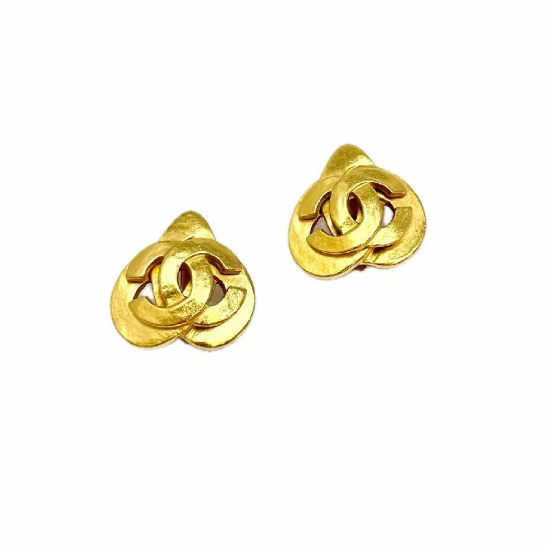 Ladies earrings initial letter designs-Chanel 24K Gold Plated Vintage Heart Shaped Earrings