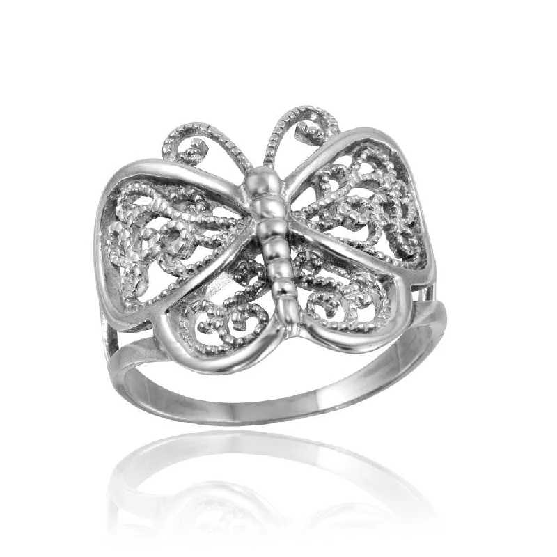 Ladies rings bespoke jewelry picks-High Polished 925 Sterling Silver Butterfly Ring - CR00743