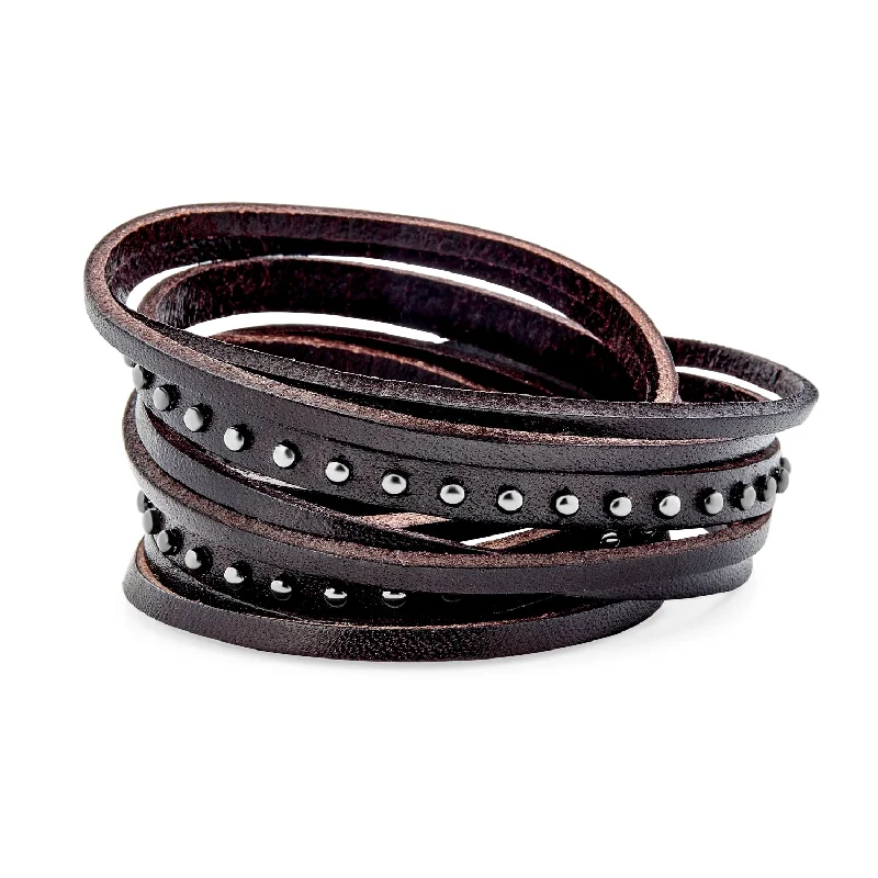 ladies bracelet unique platinum-Hip Hop Punk Rocker Cuff Bracelet Metal Studded Rivets Multi-Layer Leather