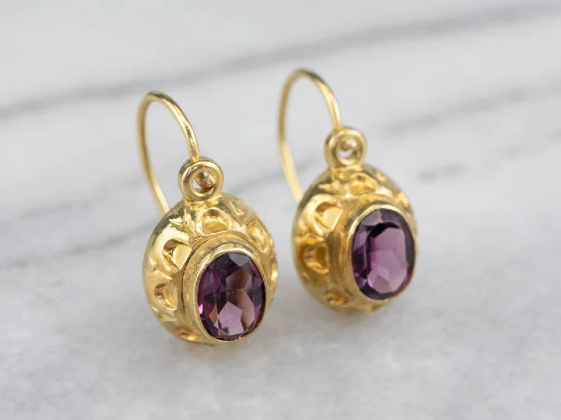 Ladies earrings black diamond earrings-High Karat Gold Purple Glass Drop Earrings