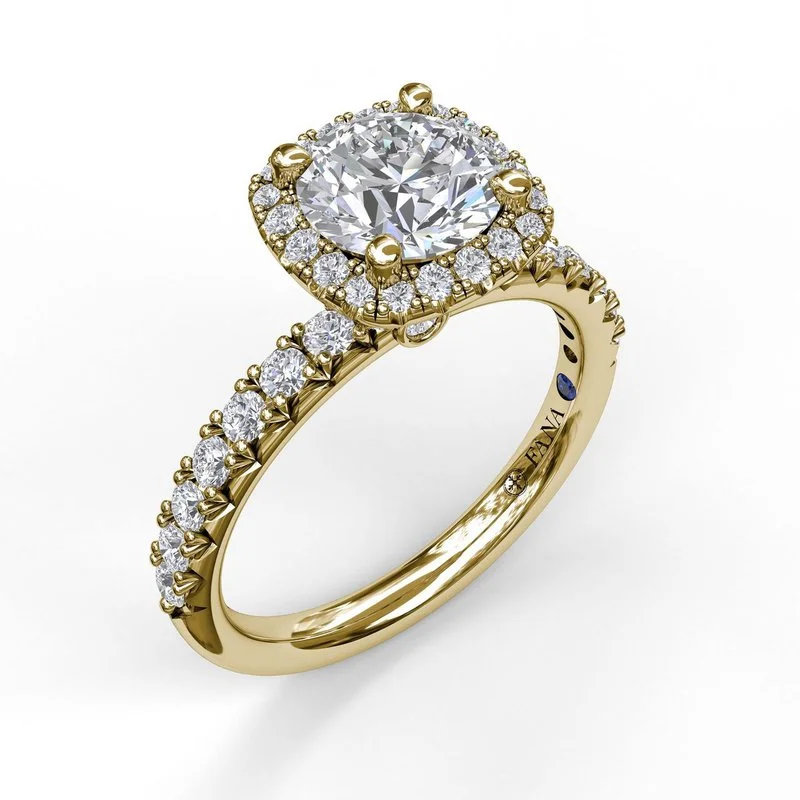 Ladies engagement rings top brands-Classic Diamond Halo Engagement Ring with a Gorgeous Side Profile