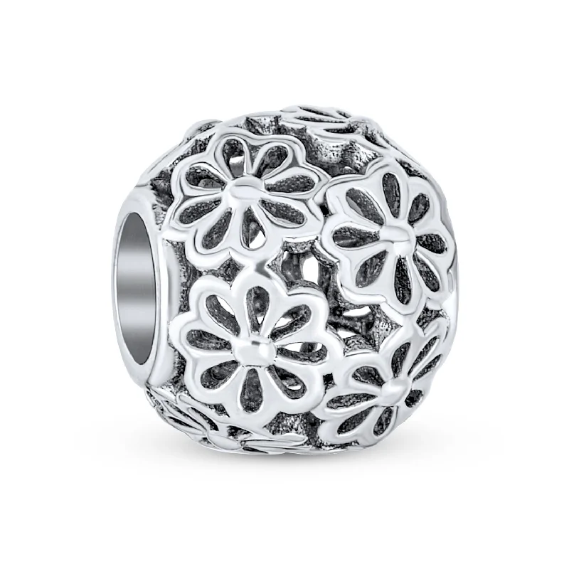 ladies bracelet bold-Floral Filigree Flower Charm Bead Sterling Silver for European Bracelet