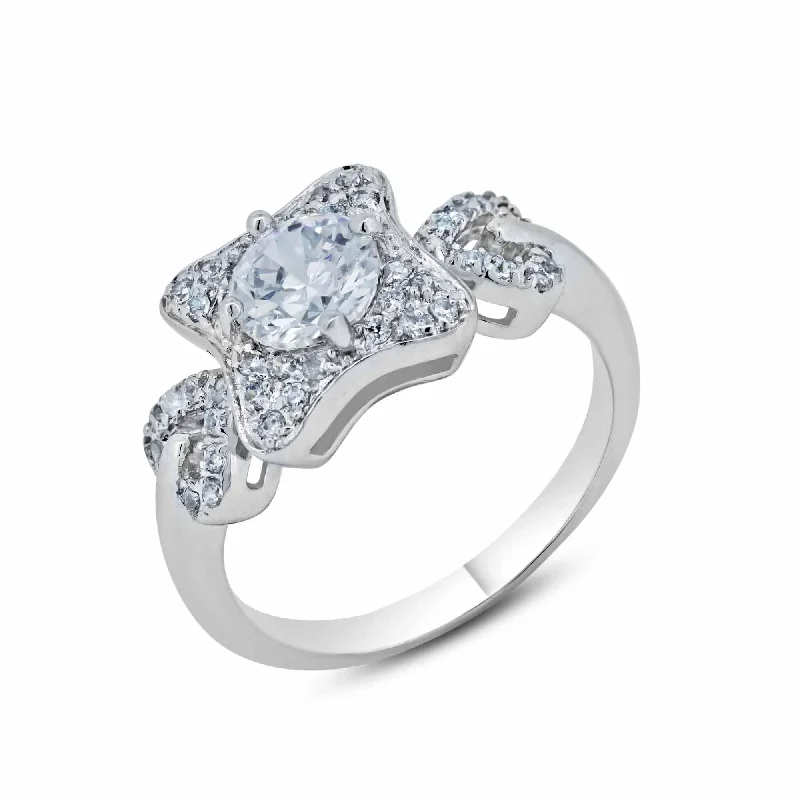 Ladies rings handcrafted luxury styles-Silver 925 Rhodium Plated Square Clear CZ Bridal Ring - BGR00553