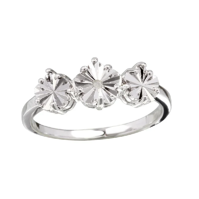 Ladies rings sparkle detail designs-Rhodium Plated 925 Sterling SilverDiamond Cut Past Present Future Ring - STR01085