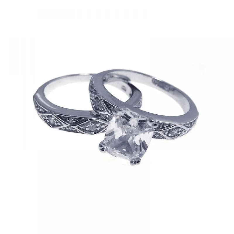 Ladies rings eye-catching rings-Silver 925 Rhodium Plated CZ Ornate Ring Set - STR00485