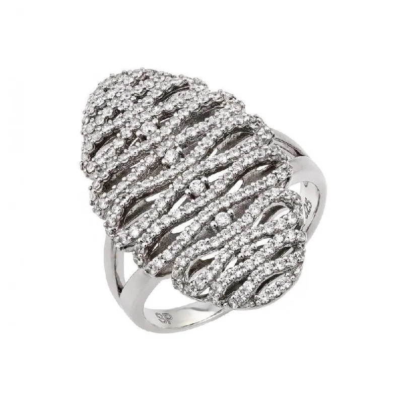 Ladies rings mixed metal finishes-Silver 925 Rhodium Plated Micro Pave CZ Ring - GMR00024