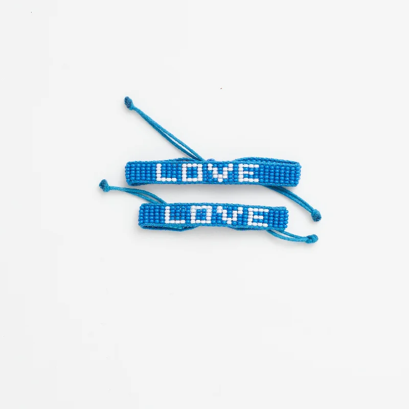 ladies bracelet woven silver-FINAL SALE: Big & Kid Woven LOVE Bracelet Pack - Denim/White