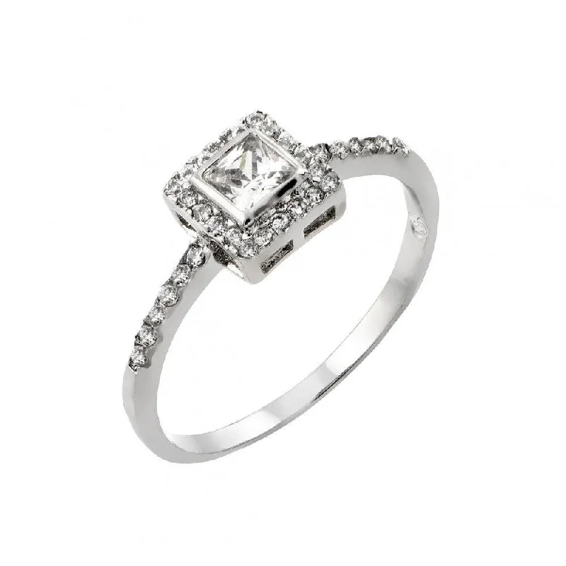 Ladies rings age-appropriate designs-Silver 925 Rhodium Plated Clear Square CZ Ring - BGR00833