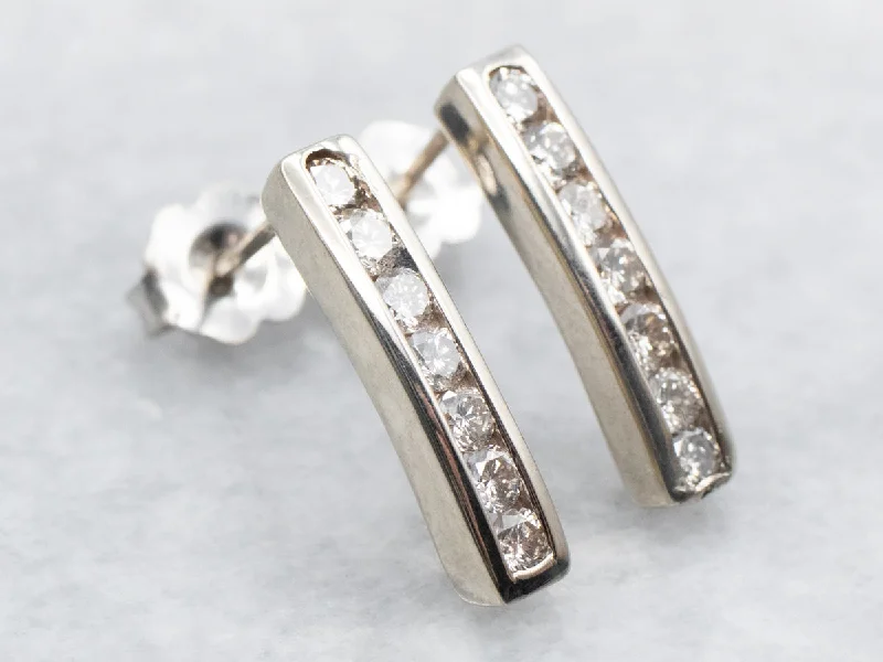 Ladies earrings hypoallergenic materials-Sleek Channel Set Diamond Bar Drop Earrings