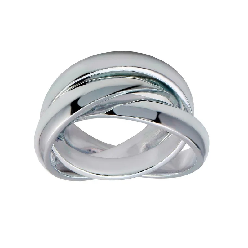 Ladies rings long-lasting designs-High Polished 925 Sterling Silver 3 Band Rolling Ring - CR00713