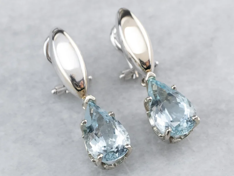 Ladies earrings Native American styles-Teardrop Aquamarine Drop Earrings