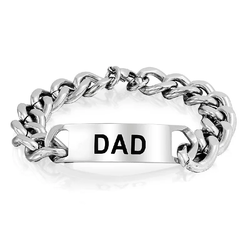 ladies bracelet luxury brands-Daddy Name Plated Bike Chain DAD ID Bracelet for Men Silver Tone Stainless Steel