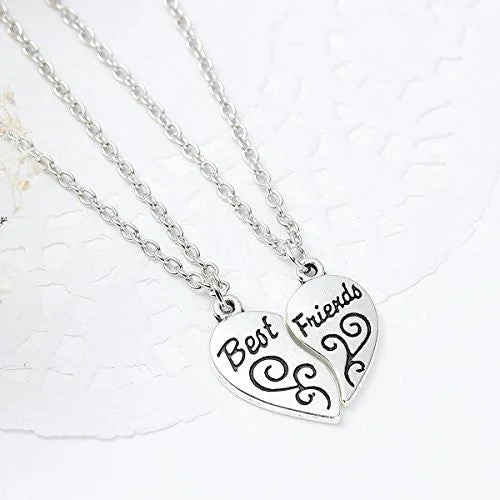 ladies necklace sale silver-One Link Cable Necklace Cable Chain Broken Heart Friendship BFF Message " BEST FRIENDS " Flower Carved Pendant,SEXY SPARKLES