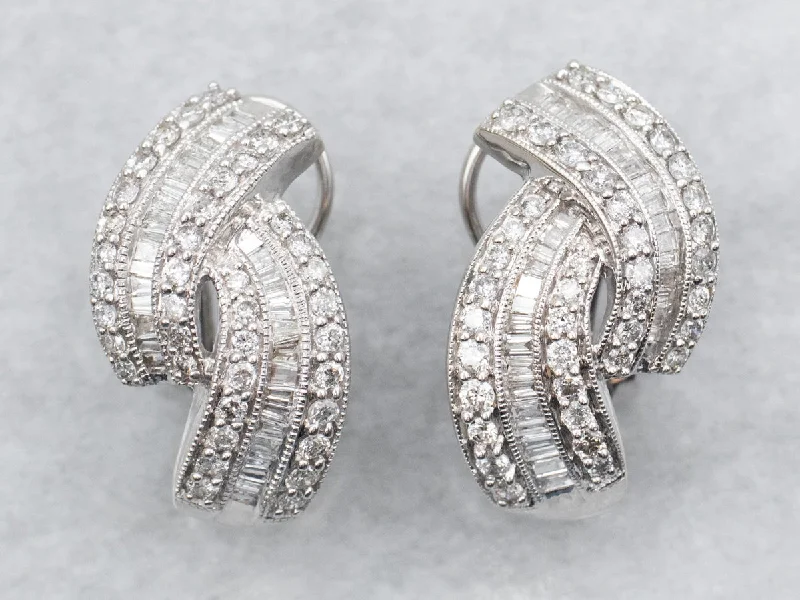 Ladies earrings group custom designs-Brilliant and Baguette Cut Diamond Earrings