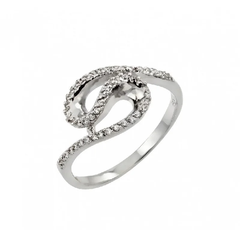 Ladies rings ergonomic shape rings-Silver 925 Rhodium Plated Clear Inlay CZ Loop Ring - BGR00811