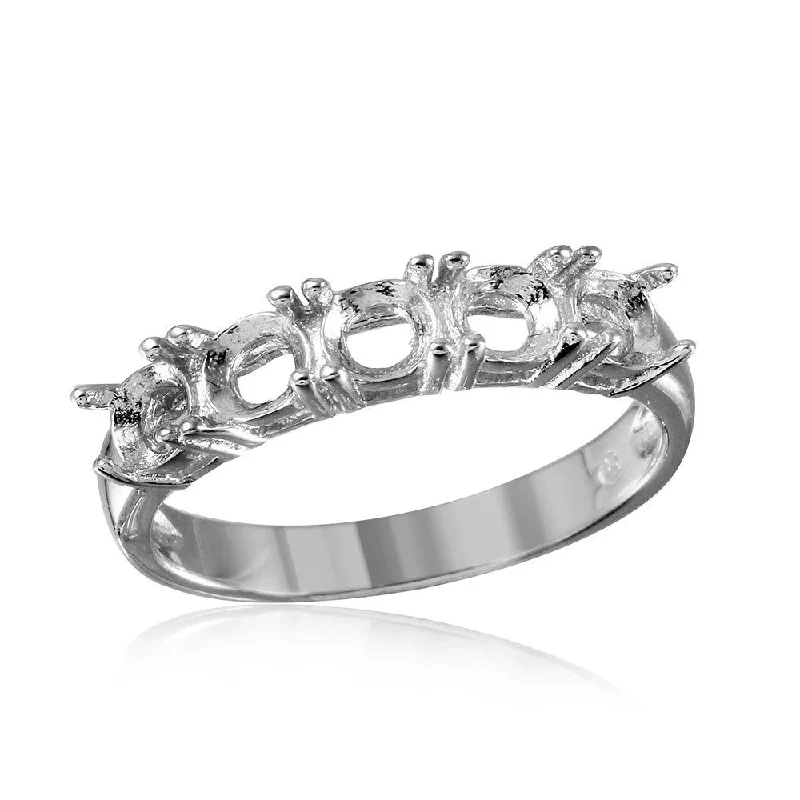 Ladies rings multi-tier styles-Silver 925 Rhodium Plated 5 Stone Mounting Ring - BGR00487