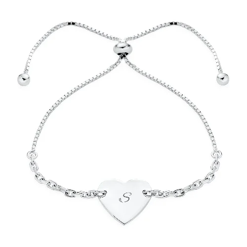 ladies bracelet everyday silver-Script or Block Letter A-Z Initial Monogram Heart ID Bracelet Sterling Silver