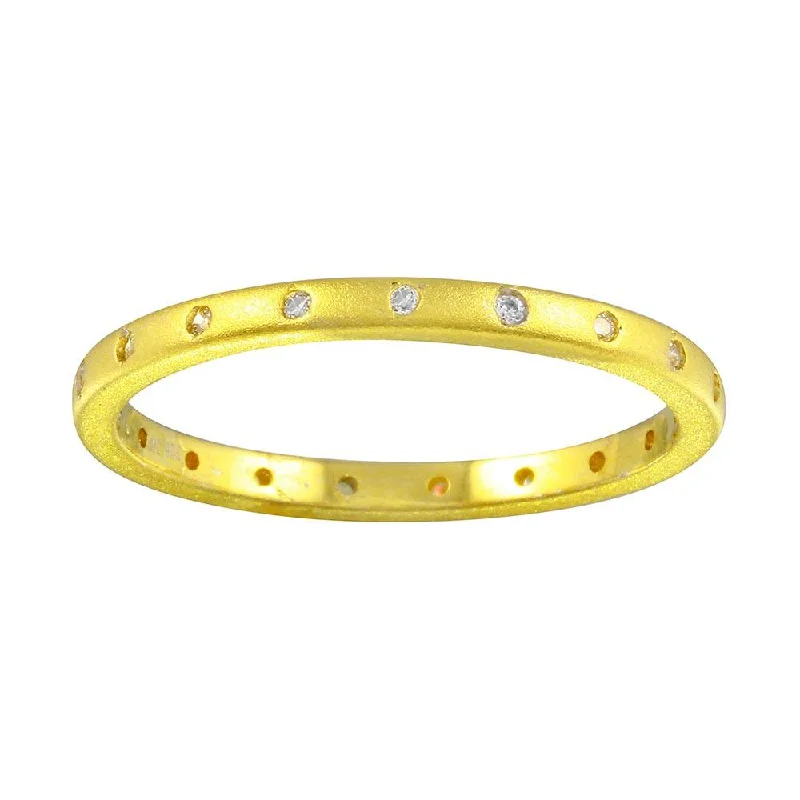 Ladies rings compact size styles-Matte Finish Gold Plated 925 Sterling Silver CZ Eternity Ring - STR01112GP