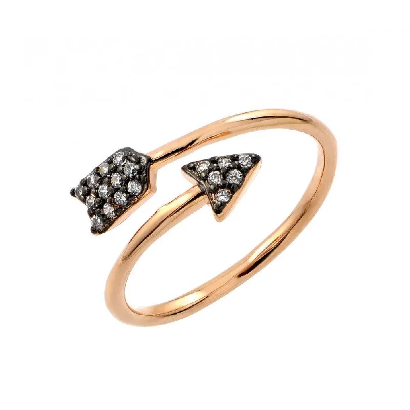 Ladies rings tight fit designs-Silver 925 Black Rhodium and Gold Plated 2 Toned Clear CZ Arrow Ring - BGR00860