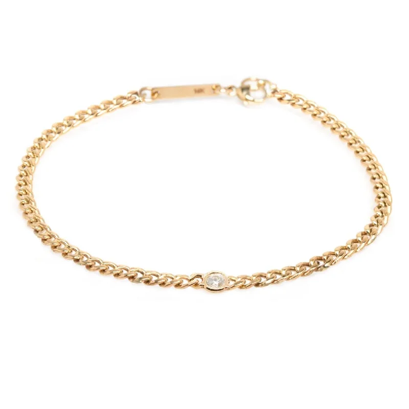 ladies bracelet fall silver-14K Gold Small Curb Chain Bracelet with Floating 3mm Diamond