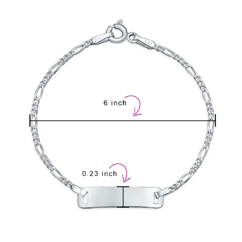 ladies bracelet futuristic-Thin Danity Identification ID Bracelet Figaro Name Plated Wrist For Women Sterling Silver