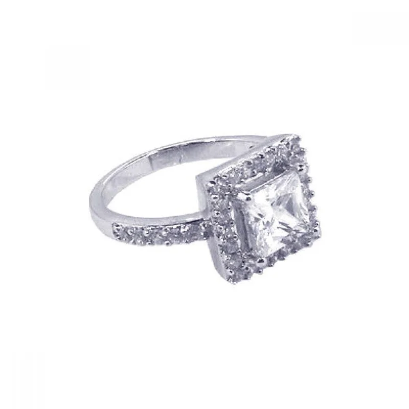 Ladies rings quiet luxury rings-Silver 925 Rhodium Plated Square Center Cluster CZ Ring - STR00419