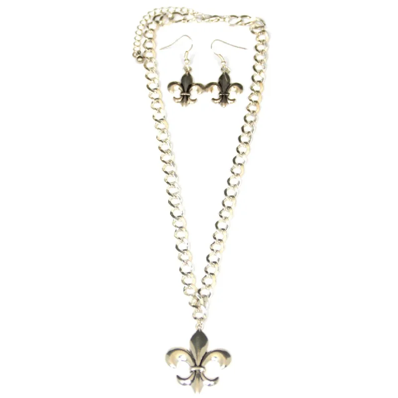 ladies necklace black friday-Fleur De Lis Necklace & Earrings