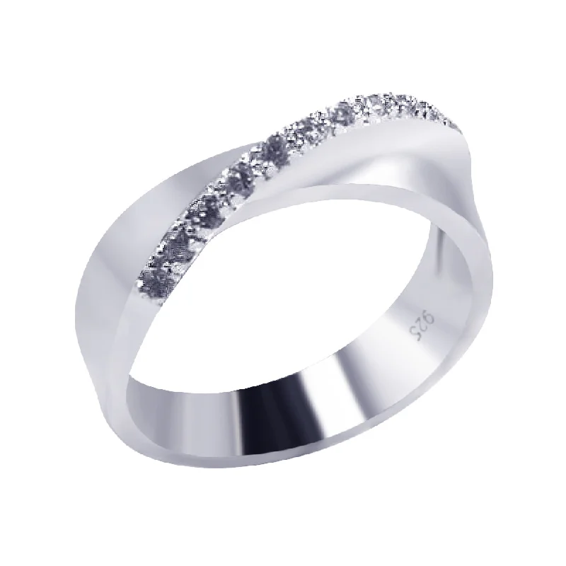 Ladies rings meaningful symbol rings-Silver 925 Rhodium Plated CZ Crossed Ring - BGR00109