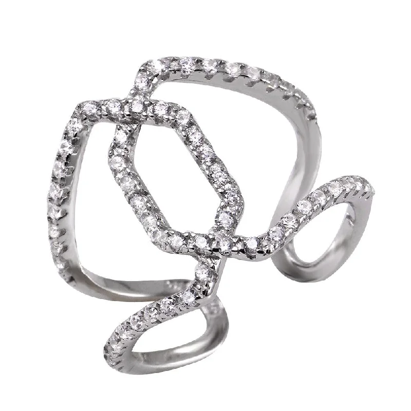 Ladies rings single stone rings-Silver 925 Rhodium Plated Open Rupee CZ Ring - BGR00970