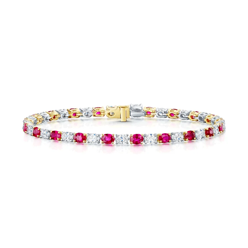 ladies bracelet butterfly gold-18ct Yellow & White Gold Oval Cut Ruby & Diamond Set Bracelet