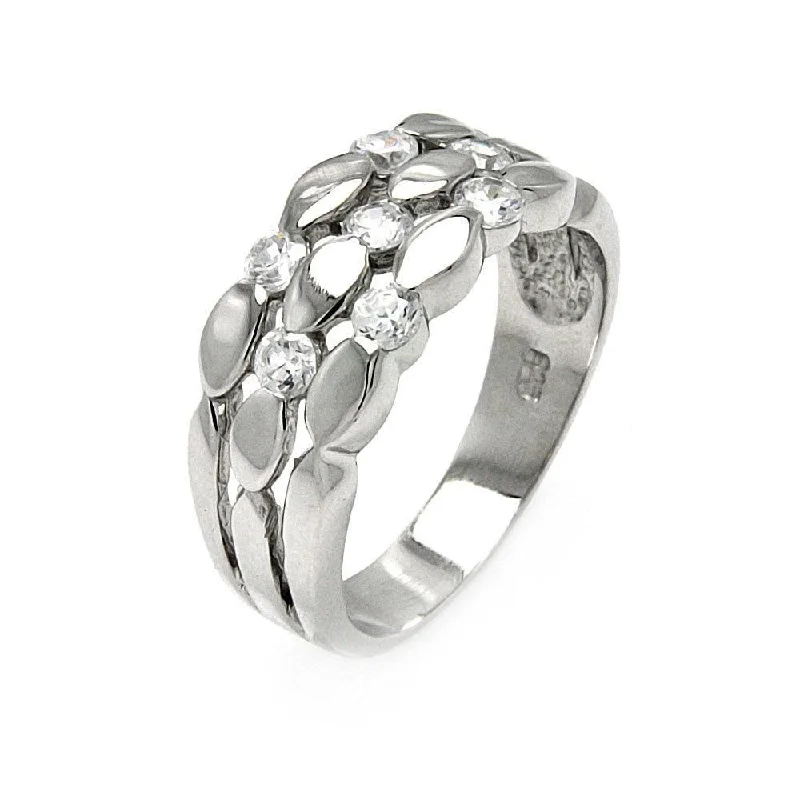 Ladies rings sentimental keepsake value-Silver 925 Rhodium Plated Clear CZ 3 Row Ring - BGR00480