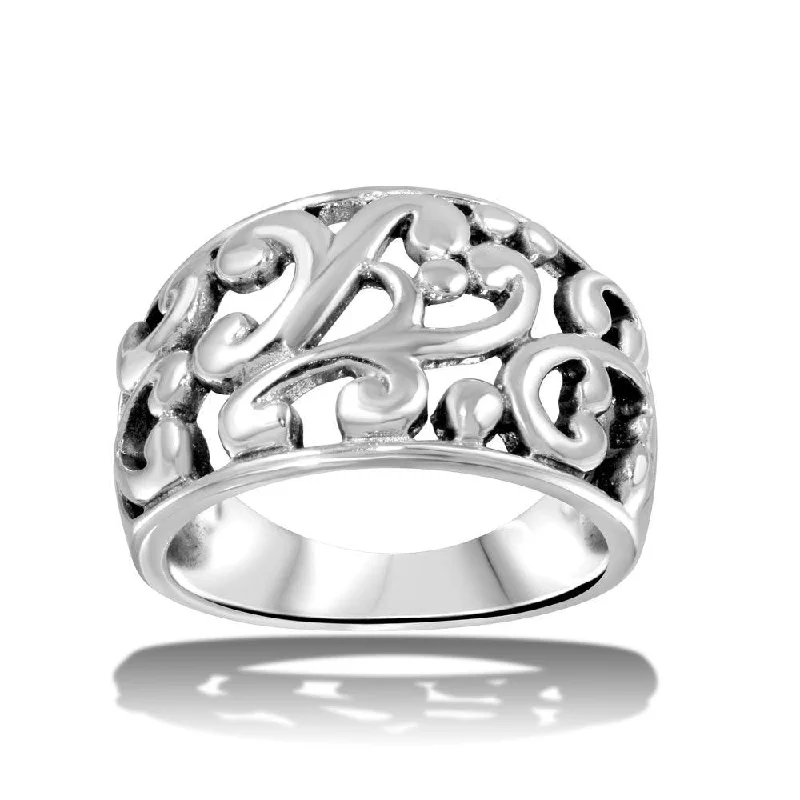 Ladies rings mixed metal finishes-High Polished 925 Sterling Silver Old-Fashioned Dome Ring - CR00714