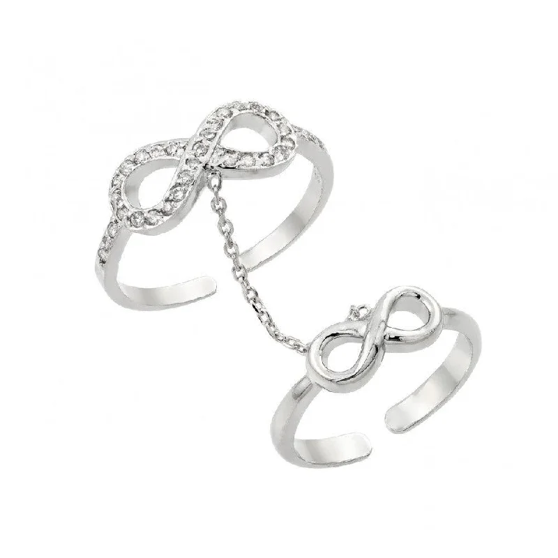 Ladies rings matte gem rings-Silver 925 Rhodium Plated Clear CZ Infinity Knuckle Slave Ring - BGR00881