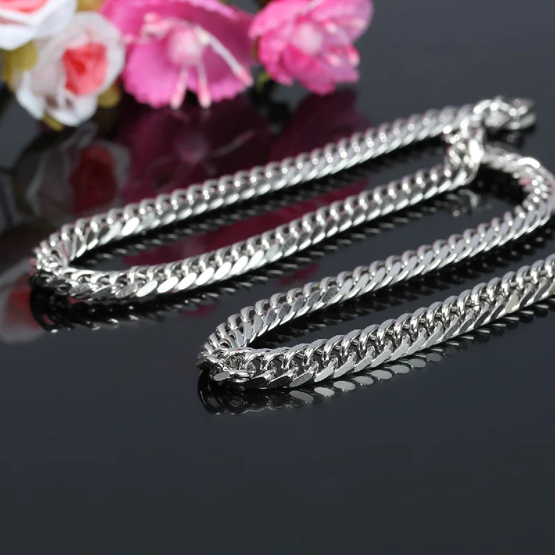 ladies necklace elegant platinum-Stainless Steel Men Boys Jewelry Chain Necklace Curb Chains With Lobster Claw Clasp 4260-B80639