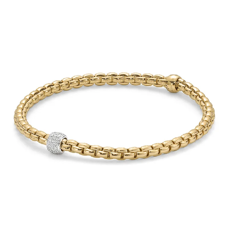 ladies bracelet trendy white gold-Eka 18ct Yellow Gold Bracelet With Pave Diamond Set Rondel