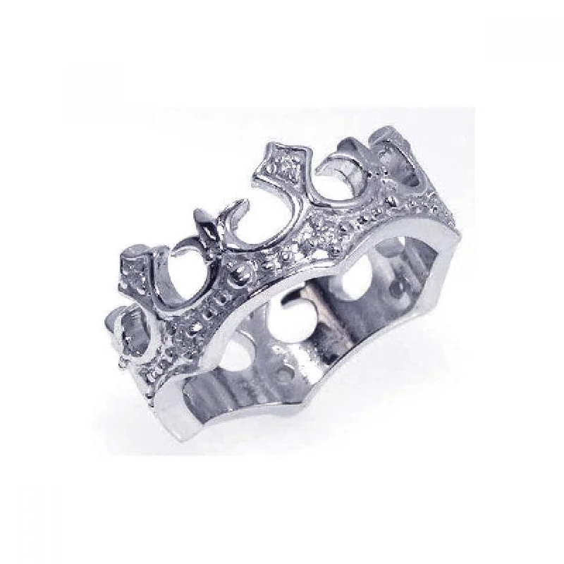 Ladies rings sustainable jewelry designs-Silver 925 Rhodium Plated CZ Crown Ring - STR00528