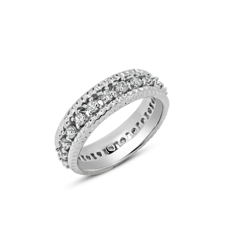 Ladies rings salt-and-pepper styles-Silver 925 Rhodium Plated Channel Set Clear CZ Eternity Ring - BGR00723