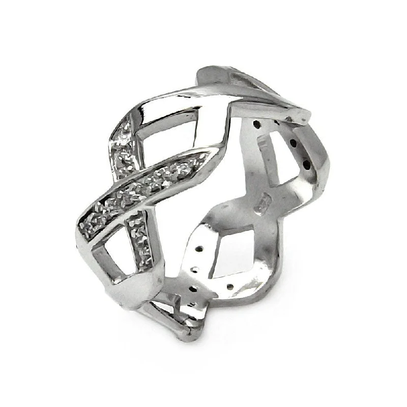 Ladies rings e-commerce store finds-Silver 925 Rhodium Plated Eternity X CZ Ring - STR00065