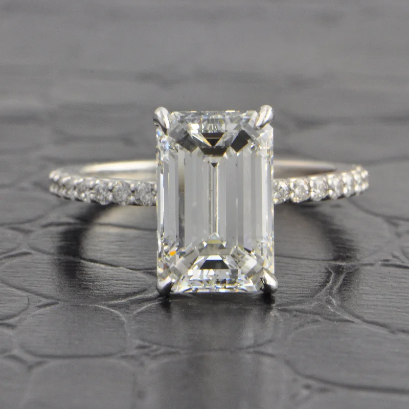 Ladies engagement rings couple gemstone-3.01 ct. Emerald Cut Diamond Engagement Ring in Platinum