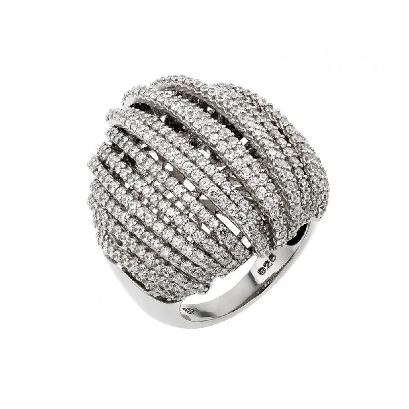 Ladies rings flat band rings-Silver 925 Rhodium Plated Micro Pave CZ Ring - GMR00018