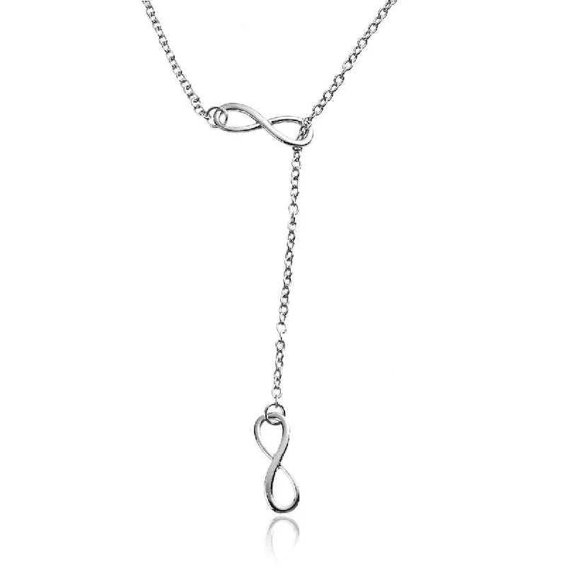 ladies necklace elegant silver-Y Shaped Lariat Necklace Link Cable Chain