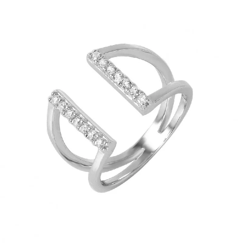 Ladies rings tension set rings-Silver 925 Rhodium Plated huggie hoop Cuffed V-Shaped CZ Ring - GMR00044