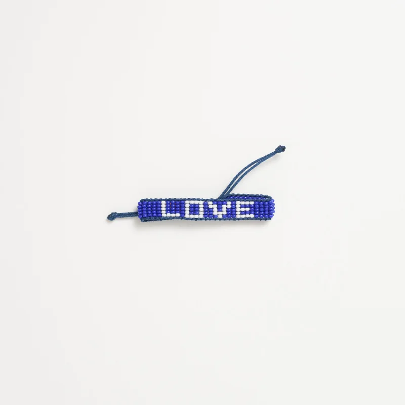 ladies bracelet braided silver-FINAL SALE: Kids Woven LOVE Bracelet - Blue/White