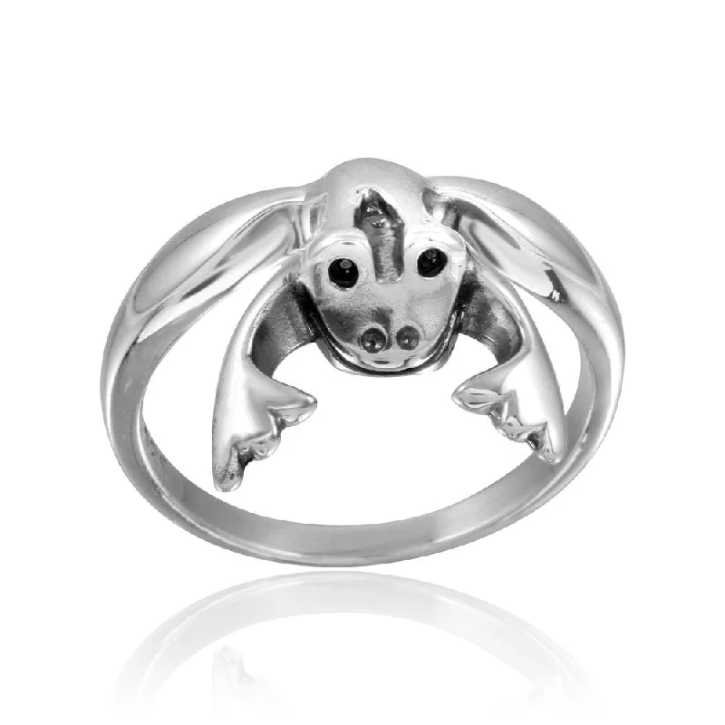 Ladies rings African motif rings-High Polished 925 Sterling Silver Frog Ring - CR00753