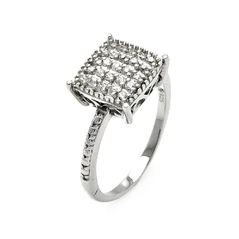 Ladies rings anniversary special designs-925 Sterling Silver Nickel Free Rhodium Plated Squre Top Pave Clear CZ Ring - STR00911