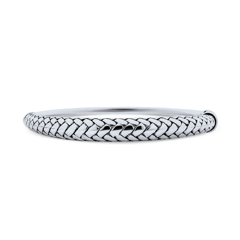 ladies bracelet curved-Bali Singaraja Weave Bangle Bracelet in Oxidized Sterling Silver, 7.5 Inch